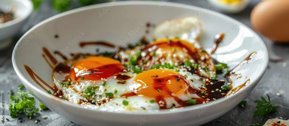 Telur Ceplok Masak Kecap Or Fried Eggs With Sweet Soy Sauce Served In White Bowl Selective Focus Telur Ceplok Masak Kecap Or Fried Eggs With Sweet Soy Sauce Served In White Bowl Selective Focus