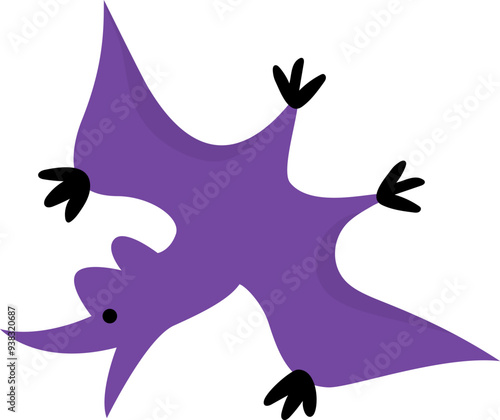 Vector pterodactyl icon. Cute dinosaur with wings illustration for kids. Funny dino clipart for children isolated on white background. Cartoon prehistoric animal picture. Flying purple pterosaur