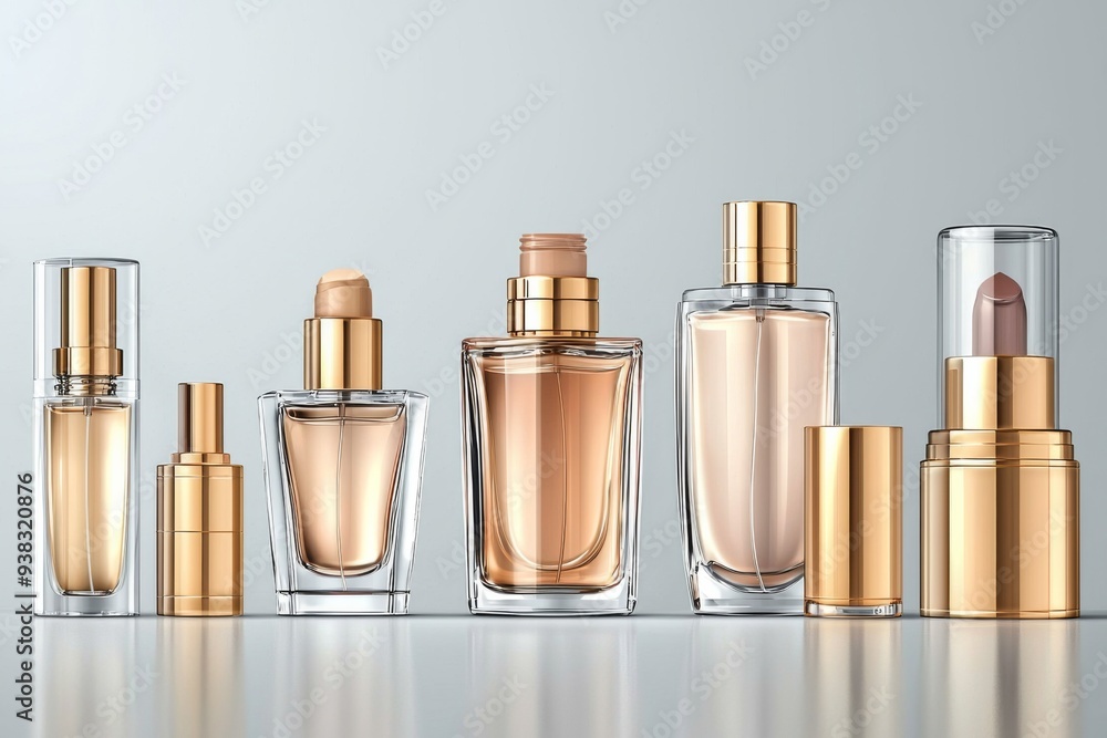 Luxurious cosmetic packaging bottles created with generative AI Luxurious cosmetic packaging bottles created with generative AI