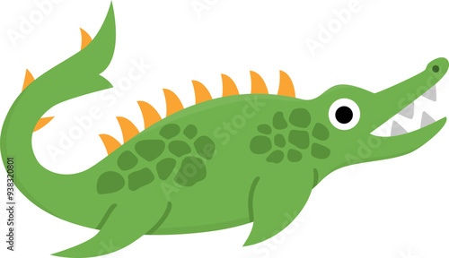 Vector mosasaurus icon. Cute aquatic dinosaur illustration for kids. Funny crocodile or alligator dino clipart for children isolated on white background. Cartoon prehistoric sea animal picture