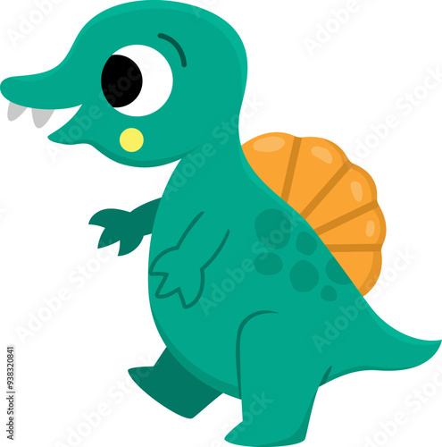 Vector baby spinosaurus icon. Cute little dinosaur illustration for kids. Funny dino kid clipart for children isolated on white background. Cartoon prehistoric animal child picture