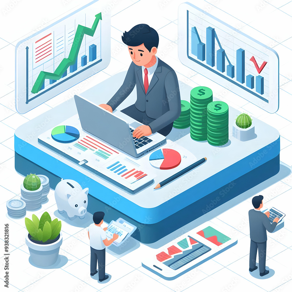 3d Flat vector as Financial analyst working with financial graphs and charts concept as A vector illustration of a financial analyst working on a laptop with financial graphs and charts showcasing dat 3d Flat vector as Financial analyst working with financial graphs and charts concept as A vector illustration of a financial analyst working on a laptop with financial graphs and charts showcasing dat
