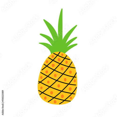 Pineapple cartoon with green leaves and yellow body.