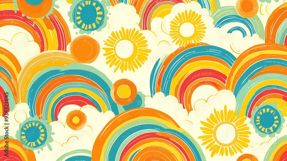 Abstract Rainbow and Sunflowers Pattern. Abstract Rainbow and Sunflowers Pattern.