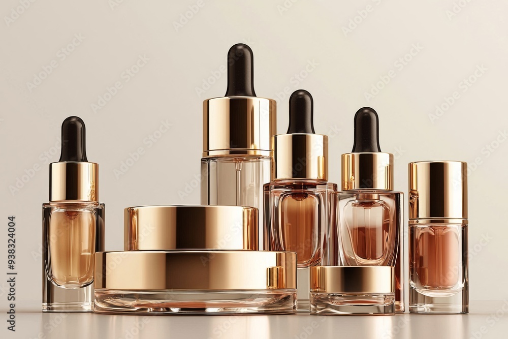Luxurious cosmetic packaging bottles created with generative AI Luxurious cosmetic packaging bottles created with generative AI