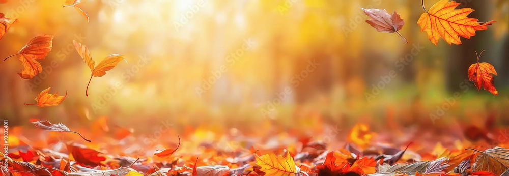 Fondo abstracto otoñal de paisaje en un bosque con el suelo lleno de ...