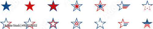 Set of USA stars icons, patriotic logo or star stamp with country flag on white background vector