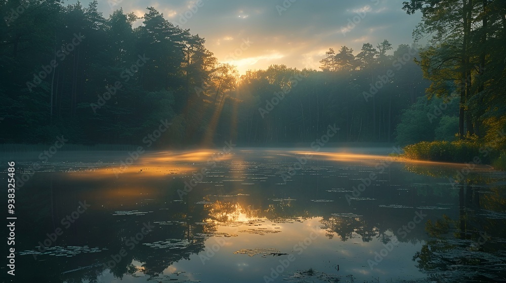 a body of water with trees and a cloudy sky. a body of water with trees and a cloudy sky.