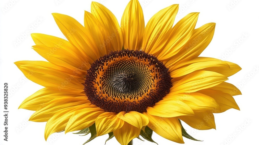 Fototapeta premium majestic sunflower in full bloom against pure white backdrop vibrant yellow petals and rich brown center captured in exquisite detail celebrating natural beauty