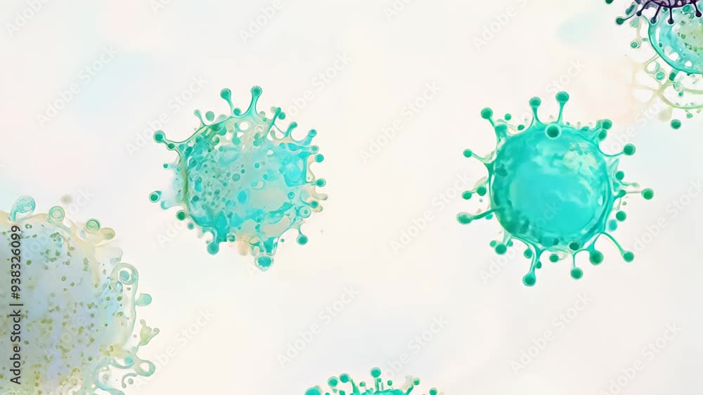virus particles in soft pink and green shades on a light background virus particles in soft pink and green shades on a light background