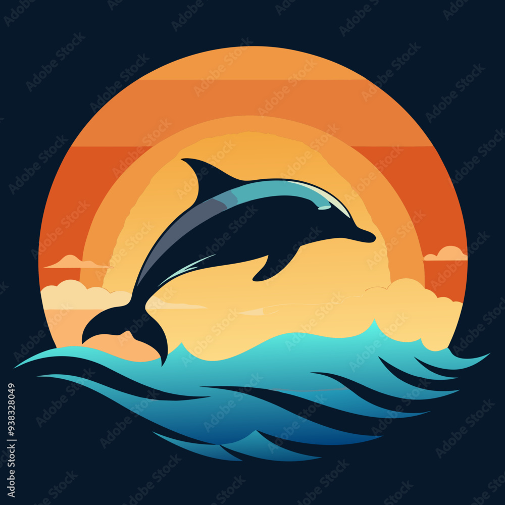Playful Dolphins Leaping Over Waves with a Sunny Coastal Vibe art vector illustration Playful Dolphins Leaping Over Waves with a Sunny Coastal Vibe art vector illustration