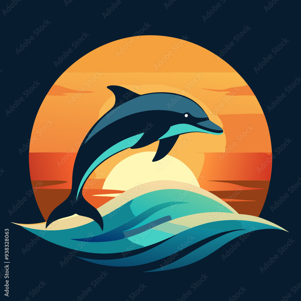 Obraz premium Playful Dolphins Leaping Over Waves with a Sunny Coastal Vibe art vector illustration