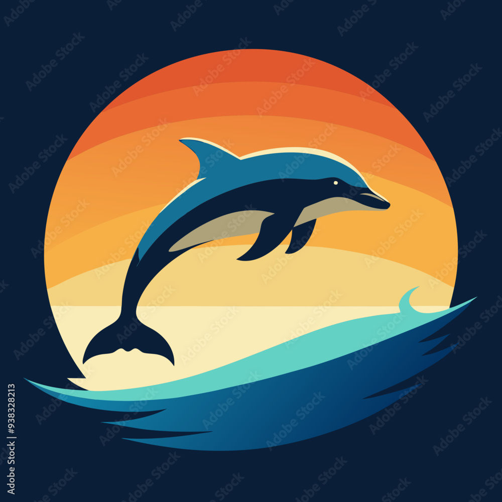 Playful Dolphins Leaping Over Waves with a Sunny Coastal Vibe art vector illustration