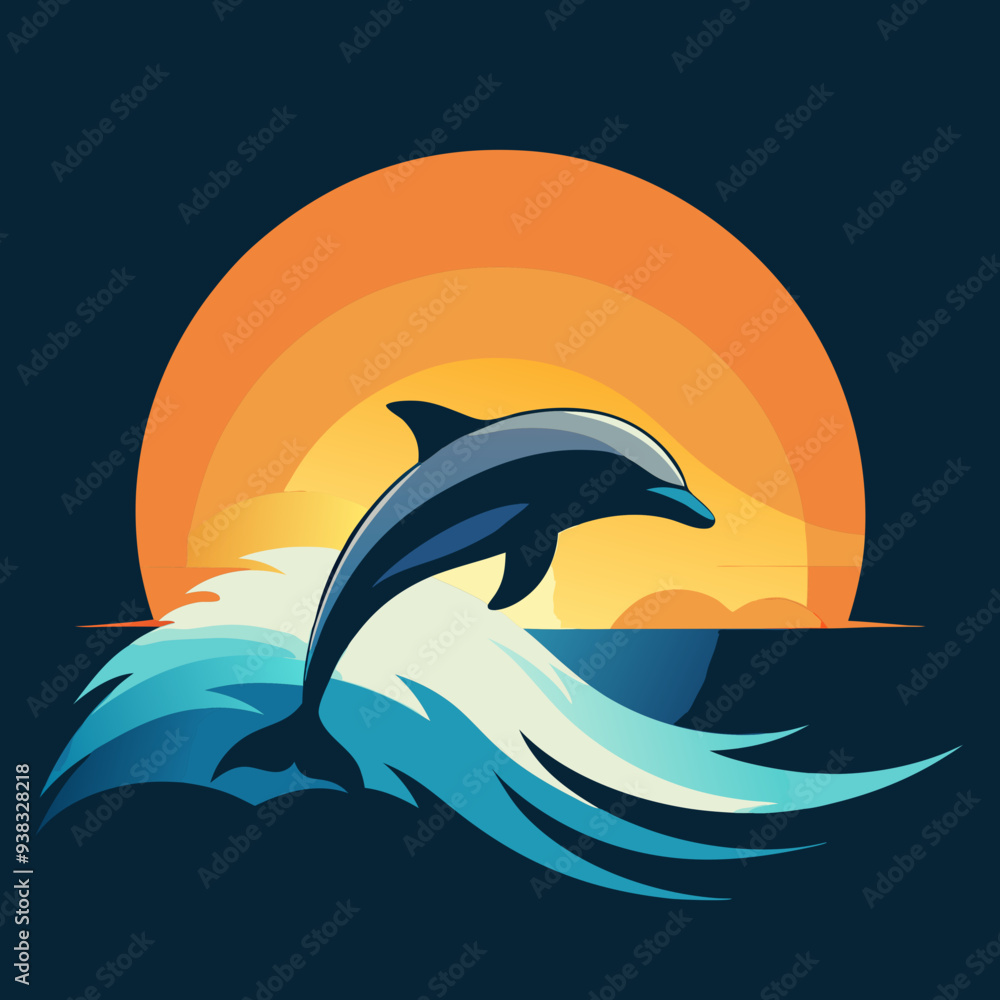 Playful Dolphins Leaping Over Waves with a Sunny Coastal Vibe art vector illustration Playful Dolphins Leaping Over Waves with a Sunny Coastal Vibe art vector illustration