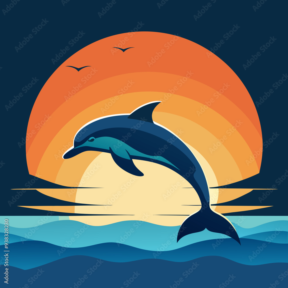 Obraz premium Playful Dolphins Leaping Over Waves with a Sunny Coastal Vibe art vector illustration