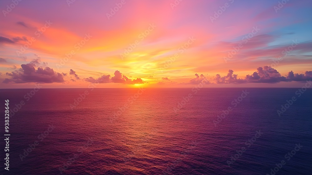 Fototapeta premium High-angle drone shot of a colorful sunset over the ocean.