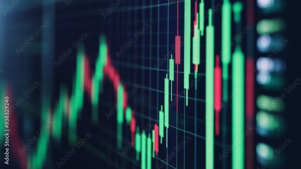 Close-up of a computer screen showing a dynamic financial graph with green and red candlesticks, symbolizing fluctuating market conditions. Close-up of a computer screen showing a dynamic financial graph with green and red candlesticks, symbolizing fluctuating market conditions.