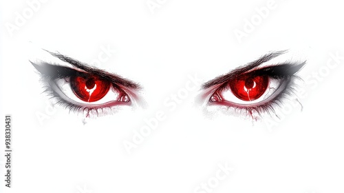 Eerie Glowing Red Eyes Staring from White Background