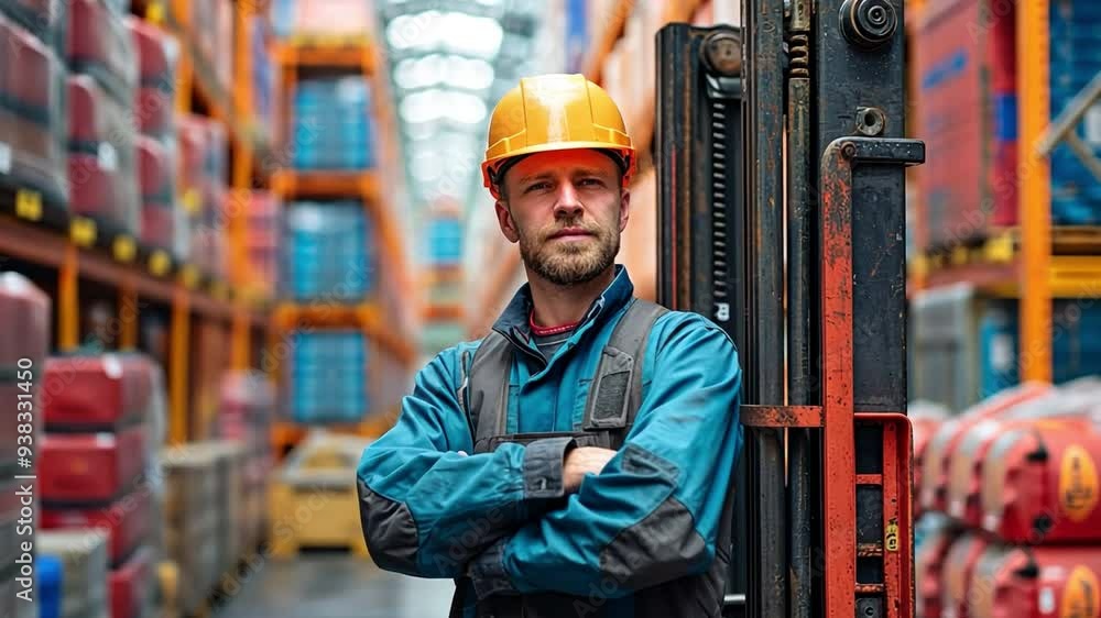Man operator forklift driver loading container freight at a shipping yard logistics worker Asian nation Man operator forklift driver loading container freight at a shipping yard logistics worker Asian nation
