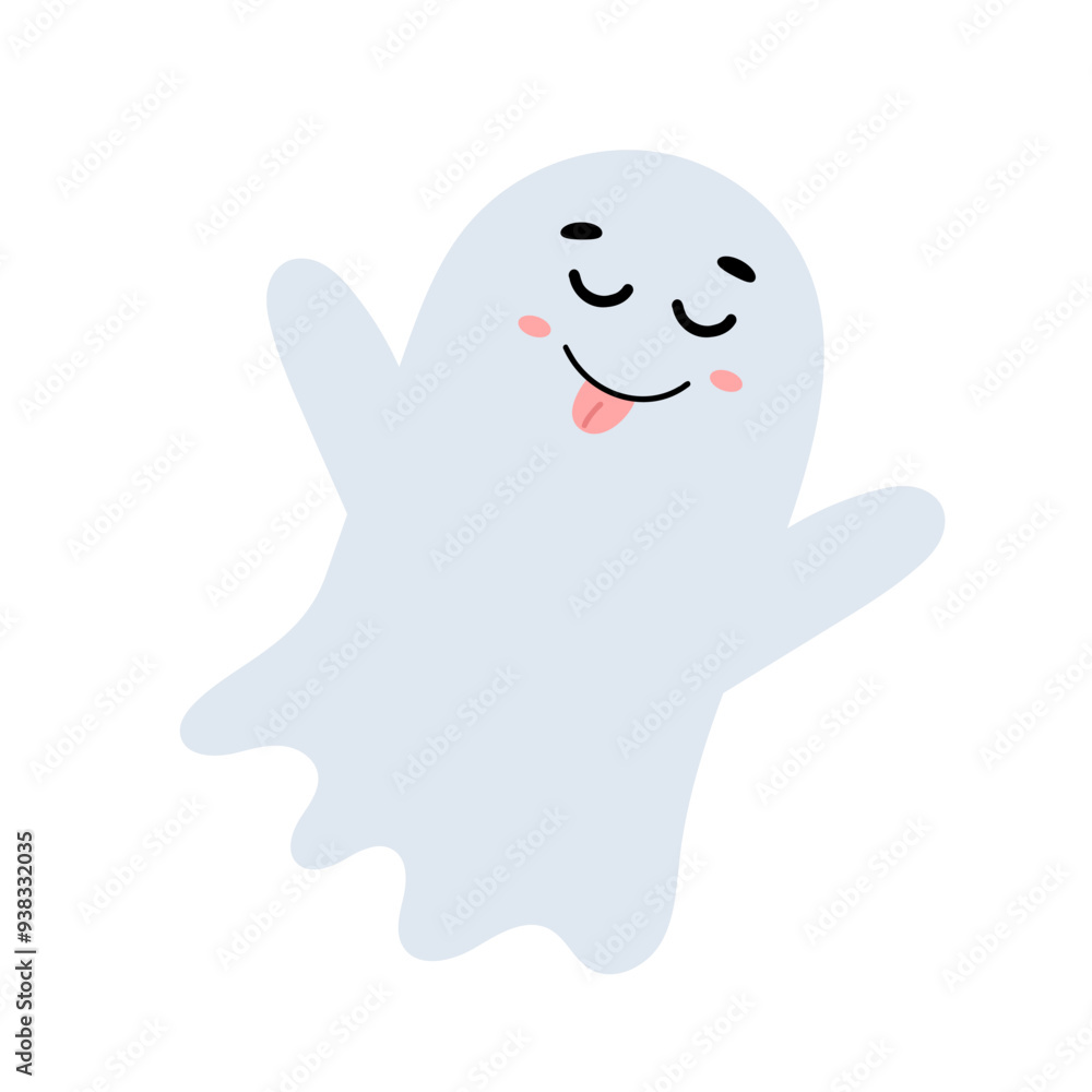 Kawaii ghost. Cute Halloween character. Smiling face, positive emotions. Vector isolated on white background Kawaii ghost. Cute Halloween character. Smiling face, positive emotions. Vector isolated on white background