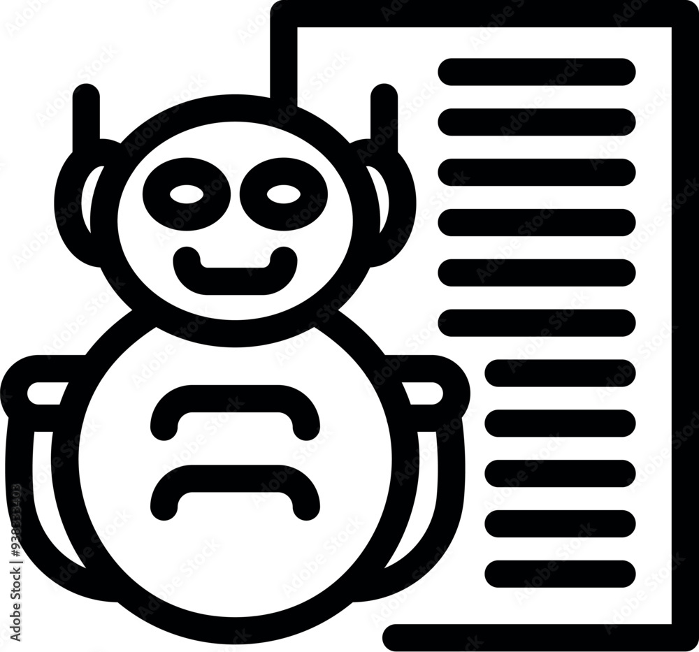 Robot is standing next to a document, representing its ability to process large datasets for advanced machine learning