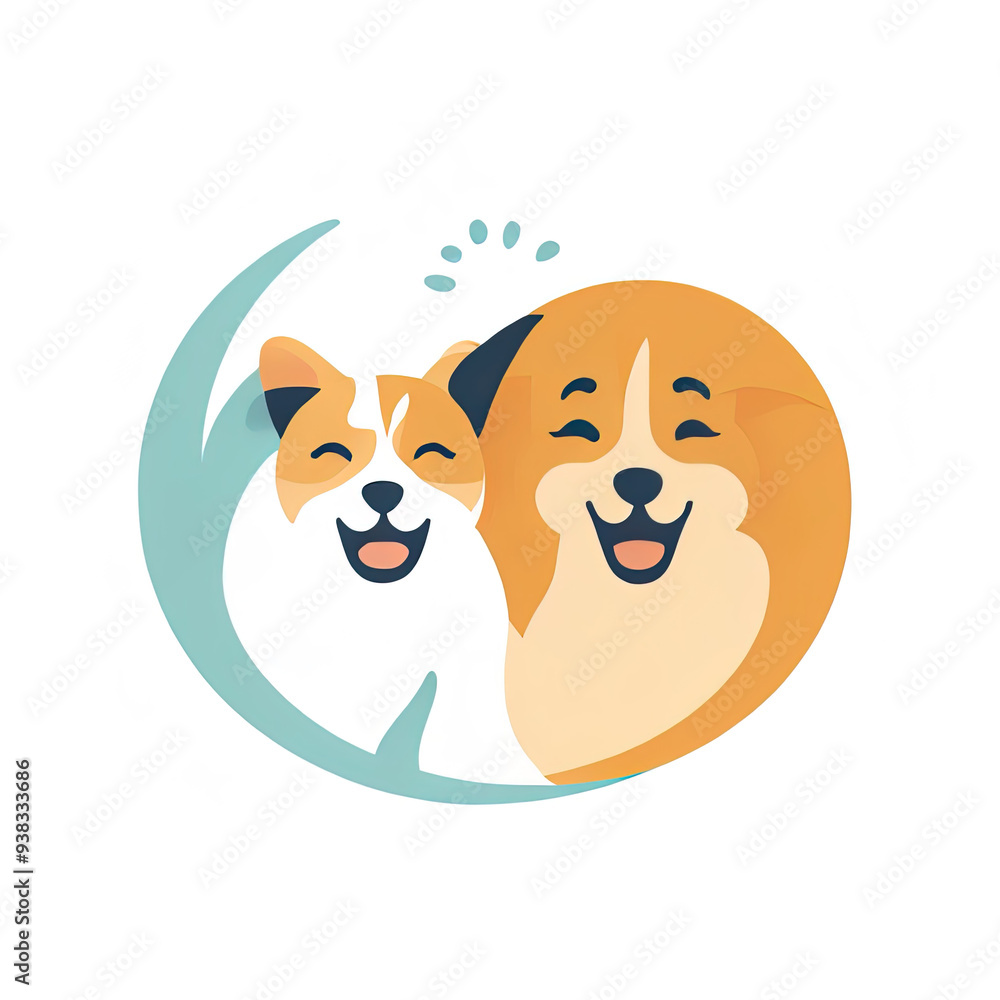 Obraz premium Two Cartoon Dogs Smiling in an Oval.