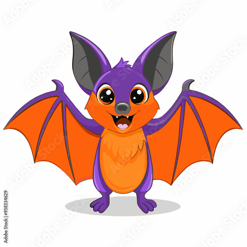 Vibrant Purple and Orange Cartoon Bats with Playful and Quirky Design, Ideal for Children's Halloween Themes and Decorations, Friendly and Fun Illustration Perfect for Kid-Friendly Festive Celebration