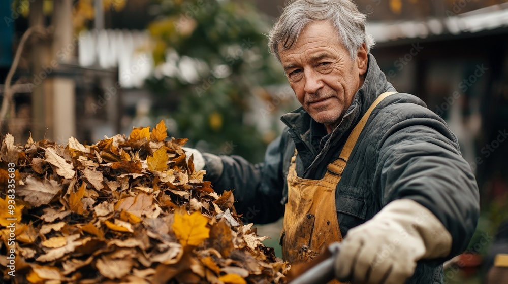 Person Raking Colorful Fallen Leaves in a Sunny Backyard Person Raking Colorful Fallen Leaves in a Sunny Backyard