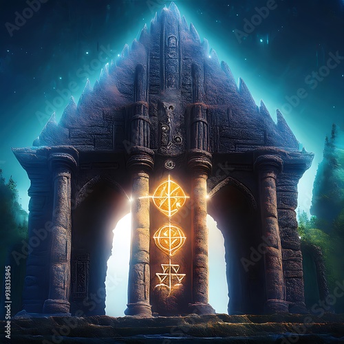 Enchanted Ancient Temple With Runes Illustration photo