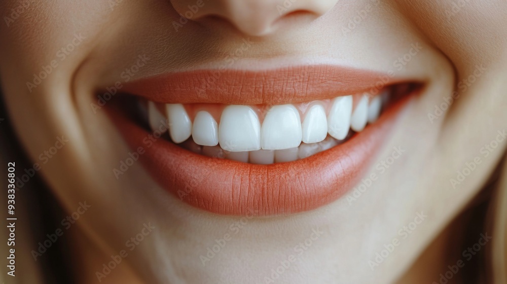Close-up of a human mouth smiling, showing healthy teeth and lips, positive expression Close-up of a human mouth smiling, showing healthy teeth and lips, positive expression