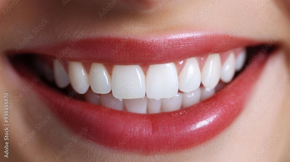 Close-up of a human mouth smiling, showing healthy teeth and lips, positive expression Close-up of a human mouth smiling, showing healthy teeth and lips, positive expression