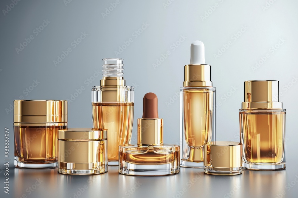 Luxurious cosmetic packaging bottles created with generative AI Luxurious cosmetic packaging bottles created with generative AI