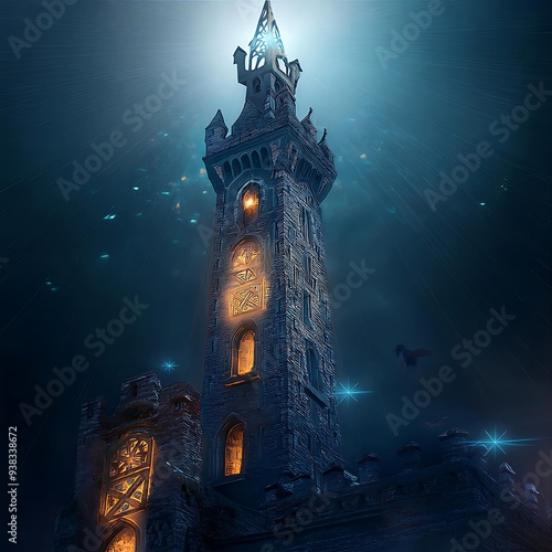 Mystical Tower With Glowing Runes Illustration photo