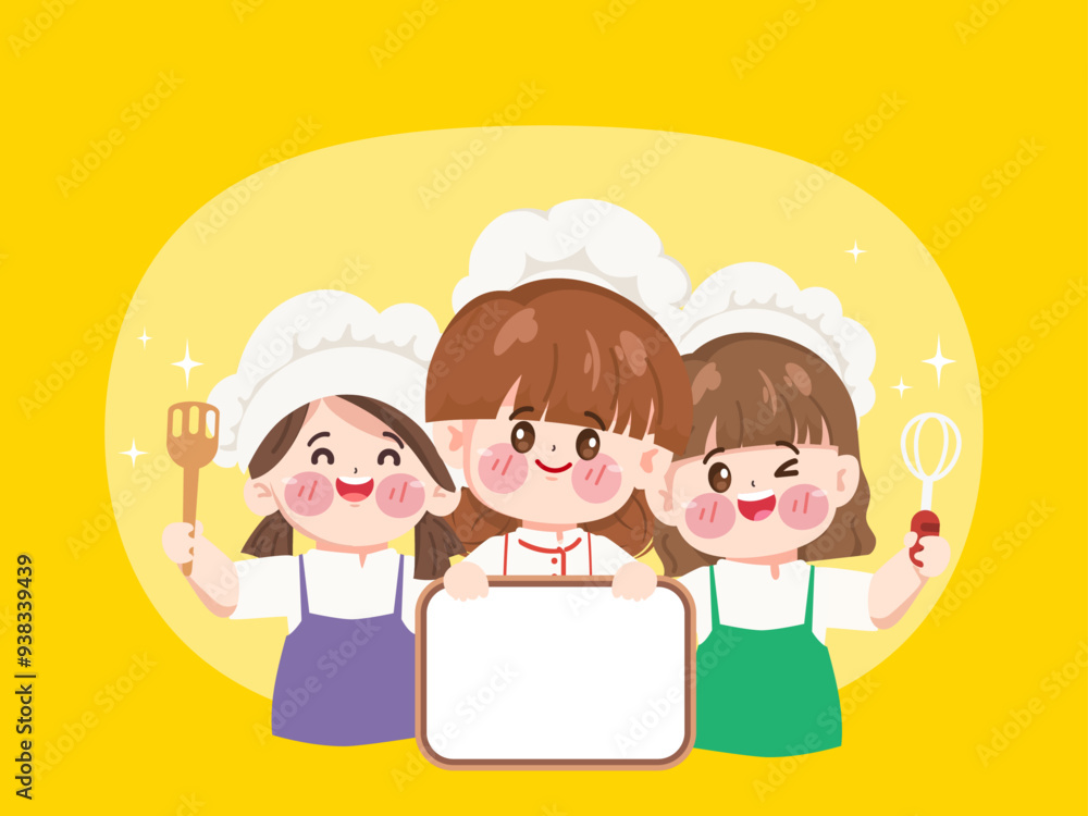 Cute chef woman in uniform character holding a Whisk. Design for sticker label design. Cute chef woman in uniform character holding a Whisk. Design for sticker label design.