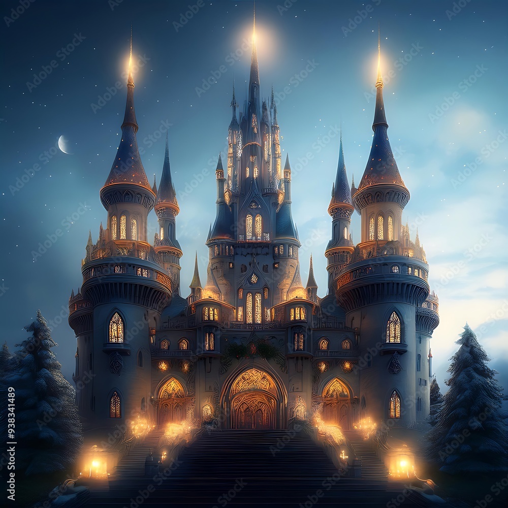 Enchanted Palace With Towering Spires Illustration Enchanted Palace With Towering Spires Illustration