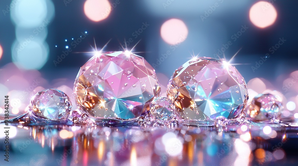 A high-resolution close-up of a stunning array of diamonds resting elegantly on a polished table, set against a softly blurred backdrop of intricate lighting fixtures A high-resolution close-up of a stunning array of diamonds resting elegantly on a polished table, set against a softly blurred backdrop of intricate lighting fixtures