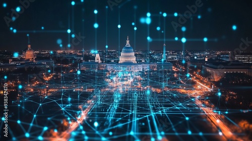 Washington DC hi-tech smart city background. 3D rendering