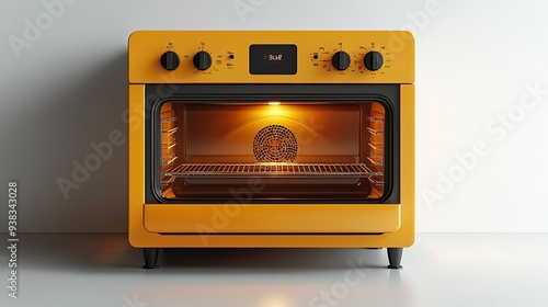 Yellow Electric Oven With Open Door and Glowing Interior