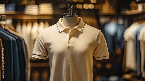 White Polo Shirt on Mannequin in Clothing Store