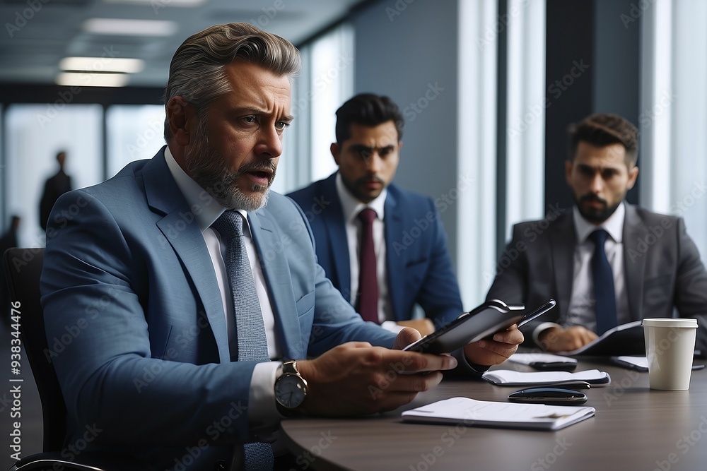 People working together in office. Businessman in office. Shot of a man using his smartphone to send an email with his colleagues in the background. Phone use in conference People working together in office. Businessman in office. Shot of a man using his smartphone to send an email with his colleagues in the background. Phone use in conference