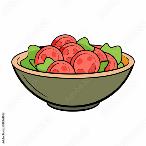 Fresh Ham & Tomato Salad in Bowl Healthy art Vector Illustration