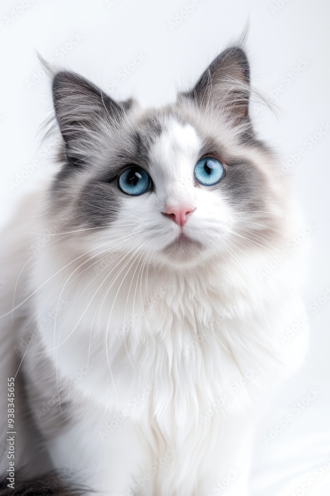 A close-up shot of a gray cat with bright blue eyes A close-up shot of a gray cat with bright blue eyes