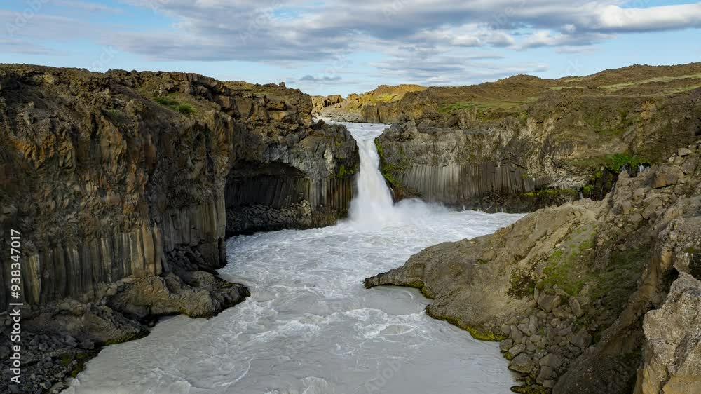 Aerial view of Aldeyjarfoss waterfall in the highlands of Iceland. Aerial view of Aldeyjarfoss waterfall in the highlands of Iceland.