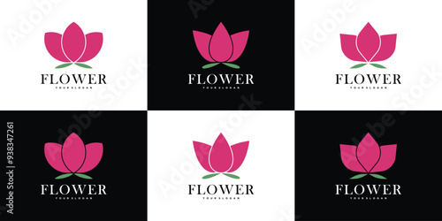 Set of abstrack flower logo design beauty. Premium Vector