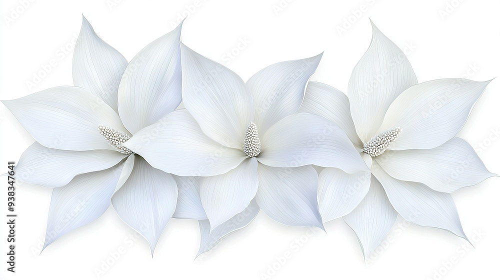 Three white flowers on white background with clipping mask to image bottom Three white flowers on white background with clipping mask to image bottom