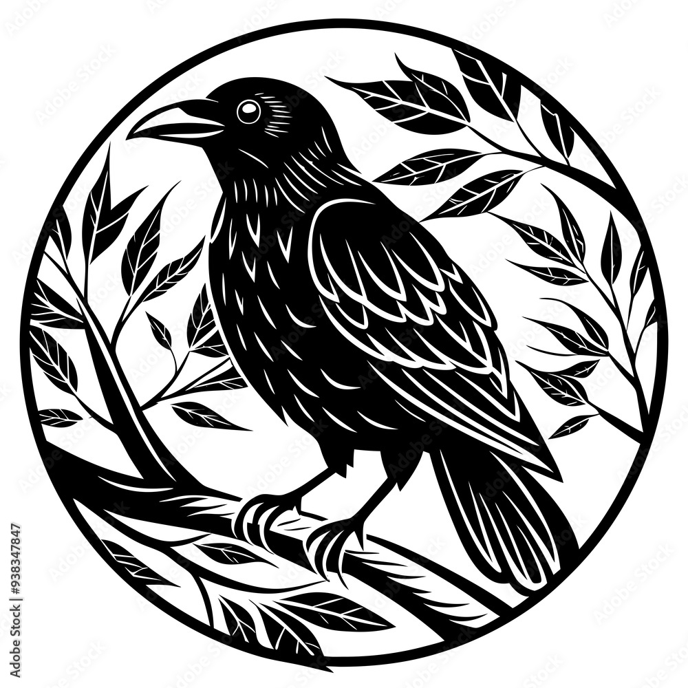 Elegant Raven Silhouette Minimalist Black and White Vector Design with Eerie Gothic Symbolism Art vector illustration Elegant Raven Silhouette Minimalist Black and White Vector Design with Eerie Gothic Symbolism Art vector illustration
