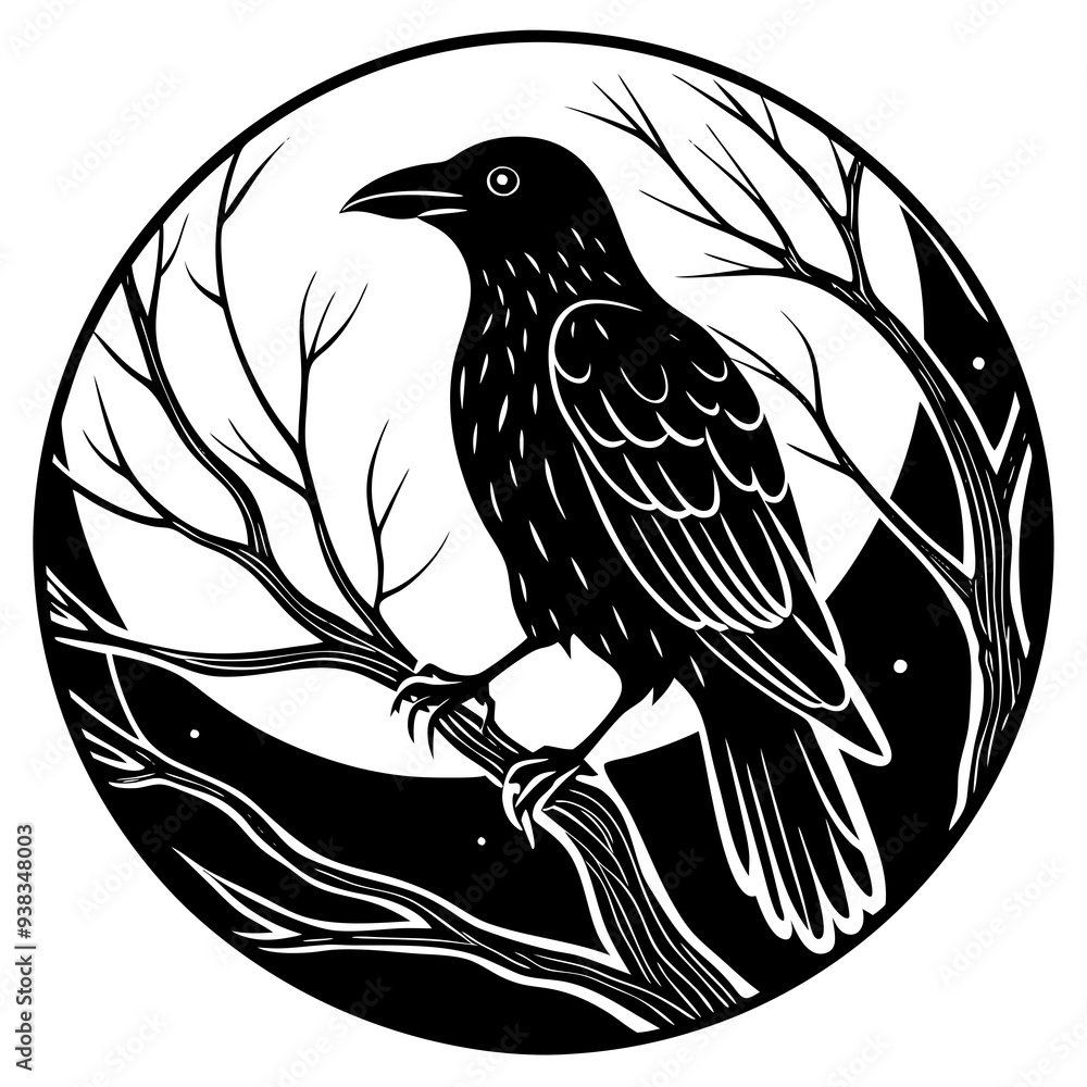 Elegant Raven Silhouette Minimalist Black and White Vector Design with Eerie Gothic Symbolism Art vector illustration Elegant Raven Silhouette Minimalist Black and White Vector Design with Eerie Gothic Symbolism Art vector illustration