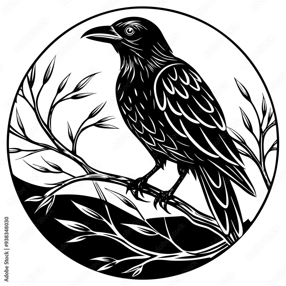 Elegant Raven Silhouette Minimalist Black and White Vector Design with Eerie Gothic Symbolism Art vector illustration Elegant Raven Silhouette Minimalist Black and White Vector Design with Eerie Gothic Symbolism Art vector illustration
