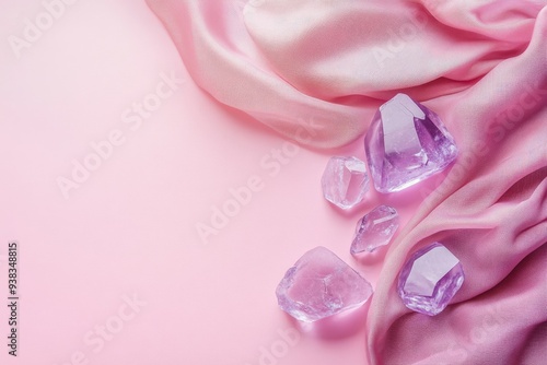 Pink Fabric and Purple Crystals on Pink Background