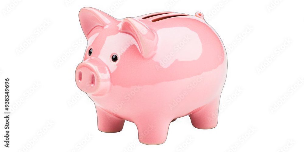Fototapeta premium Pink piggy bank isolated on a white background with a transparent background. Concept: saving money, financial planning, and budgeting. Ideal for financial services, banking promotions, or personal 